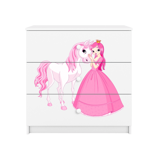 Kocot Kids Babydream Cómoda de 3 gavetas A Princesa e o Cavalo - Branco