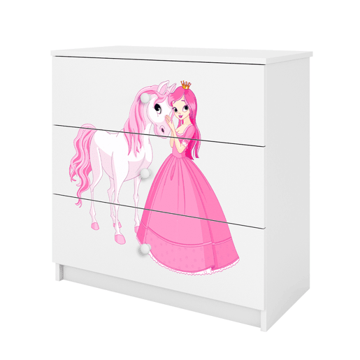 Kocot Kids Babydream Cómoda de 3 gavetas A Princesa e o Cavalo - Branco