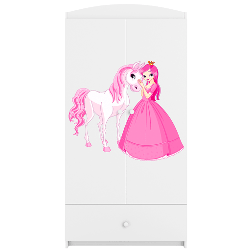 Kocot Kids Babydream Roupeiro de 2 portas e 1 gaveta A princesa e o cavalo - Branco