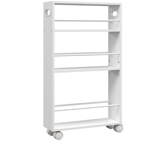 Homcom carrito auxiliar con ruedas carrito de cocina delgado de 3 niveles con barandillas laterales y asas para comedor sala baño 45x15x80 cm blanco