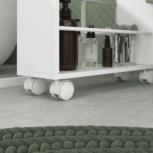 HOMCOM Carrinho Auxiliar Slim de 3 Níveis com Rodas, Laterais com Proteção e Pegas para Cozinha, Sala, Casa de Banho, 45x15x80 cm, Branco