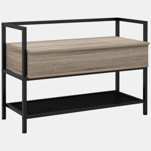 HOMCOM Banco Sapateira com Tampa Dobrável Móvel para Sapatos com Banco Compartimento Oculto e Prateleira Inferior de Malha para 4 Pares de Sapatos para Corredor Sala de Estar 84x39,5x61 cm Preto e Madeira
