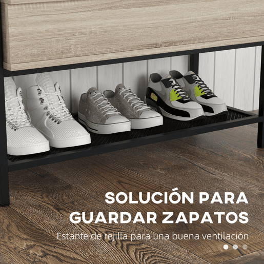 HOMCOM Banco Sapateira com Tampa Dobrável Móvel para Sapatos com Banco Compartimento Oculto e Prateleira Inferior de Malha para 4 Pares de Sapatos para Corredor Sala de Estar 84x39,5x61 cm Preto e Madeira