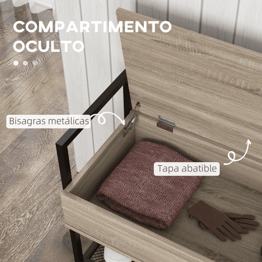 HOMCOM Banco Sapateira com Tampa Dobrável Móvel para Sapatos com Banco Compartimento Oculto e Prateleira Inferior de Malha para 4 Pares de Sapatos para Corredor Sala de Estar 84x39,5x61 cm Preto e Madeira
