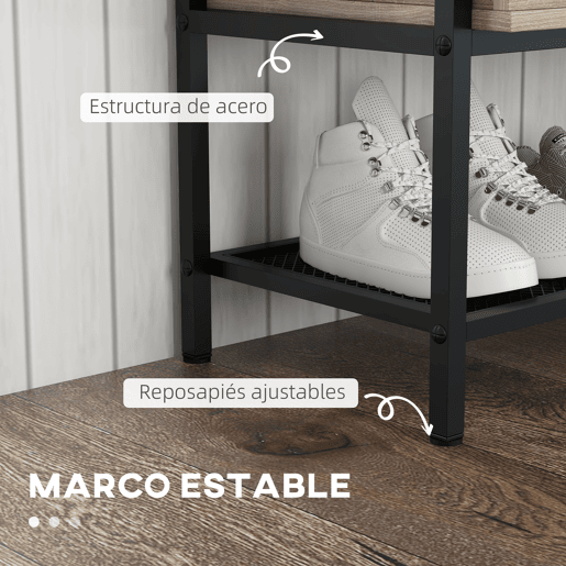 HOMCOM Banco Sapateira com Tampa Dobrável Móvel para Sapatos com Banco Compartimento Oculto e Prateleira Inferior de Malha para 4 Pares de Sapatos para Corredor Sala de Estar 84x39,5x61 cm Preto e Madeira