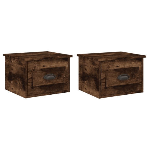 vidaXL Mesas de cabeceira parede 2 pcs 41,5x36x28 cm carvalho fumado