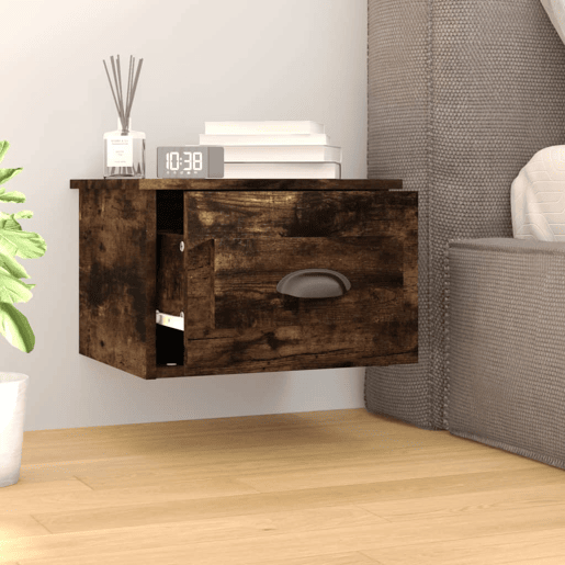 vidaXL Mesas de cabeceira parede 2 pcs 41,5x36x28 cm carvalho fumado