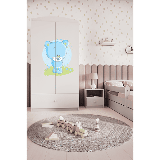 Armário de 2 portas e 1 gaveta Kocot Kids Babydream Blue Bear - Branco