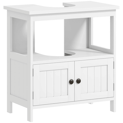 kleankin Móvel para Lavatório Pousar com Armário de 2 Portas Estante Aberto e Estante Ajustável Interior Carga 30 kg 60x30x60 cm Branco