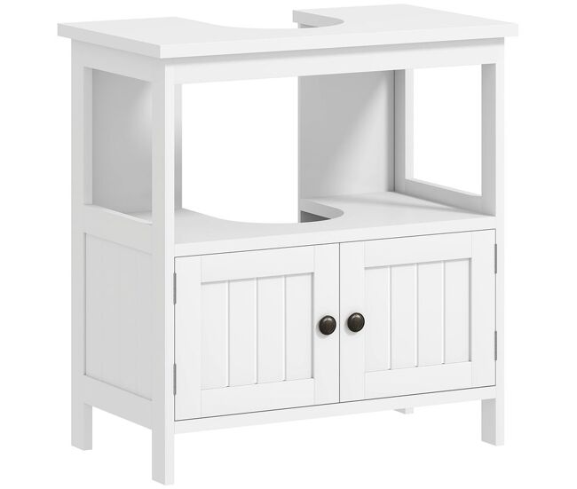 Kleankin mueble para debajo del lavabo con 2 puertas y estante abierto mueble lavabo con pie moderno carga 30 kg 60x30x60 cm blanco