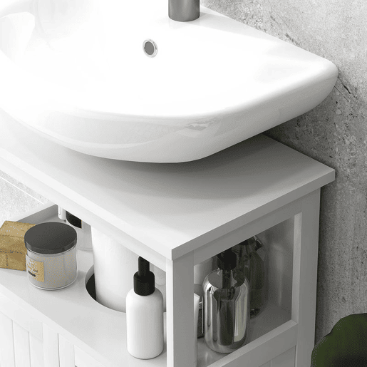 kleankin Móvel para Lavatório Pousar com Armário de 2 Portas Estante Aberto e Estante Ajustável Interior Carga 30 kg 60x30x60 cm Branco