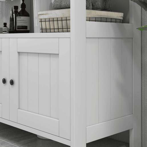 kleankin Móvel para Lavatório Pousar com Armário de 2 Portas Estante Aberto e Estante Ajustável Interior Carga 30 kg 60x30x60 cm Branco