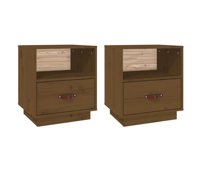 Vidaxl mesitas de noche 2 uds madera de pino marrón miel 40x34x45 cm
