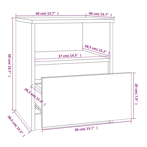 vidaXL Mesa cabeceira 2pcs 40x40x50cm derivado madeira carvalho fumado