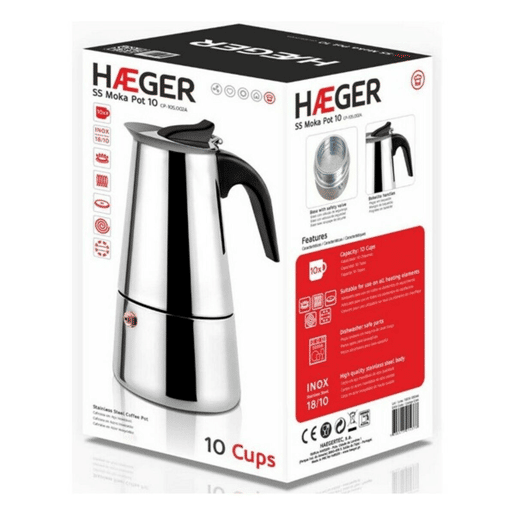 Cafeteira Italiana Haeger Moka Aço inoxidável 1810 - 6 Chávenas
