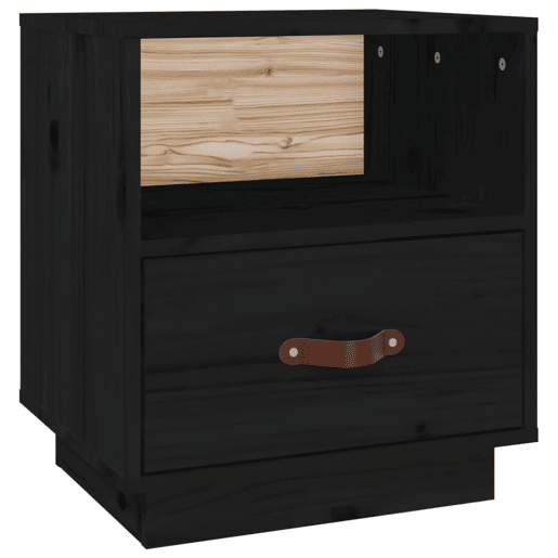 vidaXL Mesa de cabeceira 40x34x45 cm madeira de pinho maciça preto