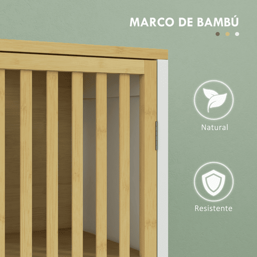 HOMCOM Móvel para Lavatório Pousar Armário de Bambu para Casa de Banho com Porta Dupla e Prateleira Ajustável Carga 30 kg 60x30x70 cm Natural e Branco