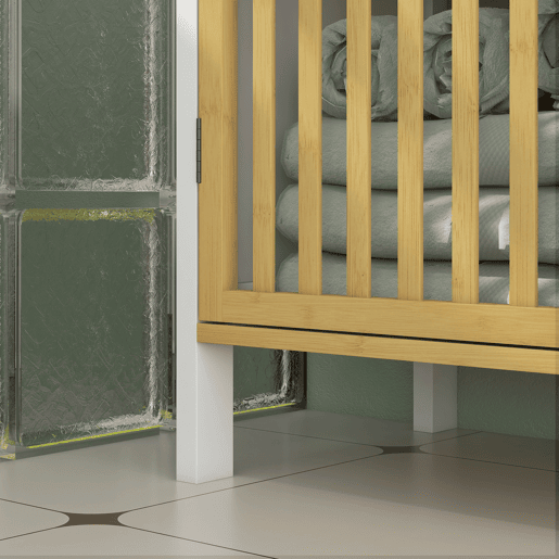 HOMCOM Móvel para Lavatório Pousar Armário de Bambu para Casa de Banho com Porta Dupla e Prateleira Ajustável Carga 30 kg 60x30x70 cm Natural e Branco