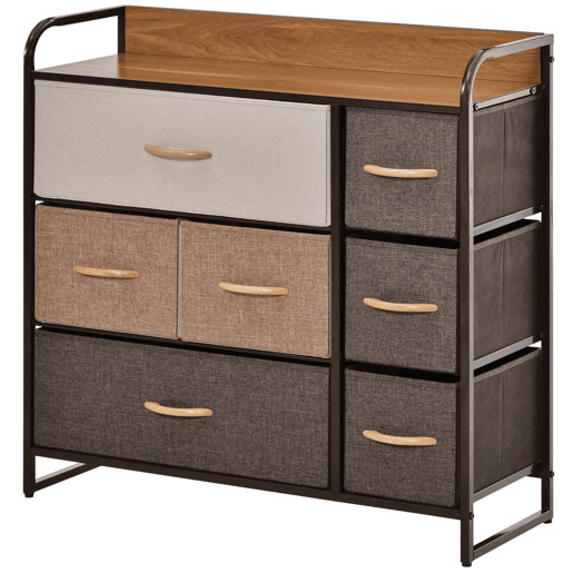HOMCOM Cómoda Estreita com 7 Gavetas Dobráveis de Tecido, Cómoda de Quarto com Estrutura Metálica, Móvel para Espaços Pequenos, Sala de Estar, Casa de Banho, Multicolor