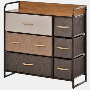 HOMCOM Cómoda Estreita com 7 Gavetas Dobráveis de Tecido, Cómoda de Quarto com Estrutura Metálica, Móvel para Espaços Pequenos, Sala de Estar, Casa de Banho, Multicolor