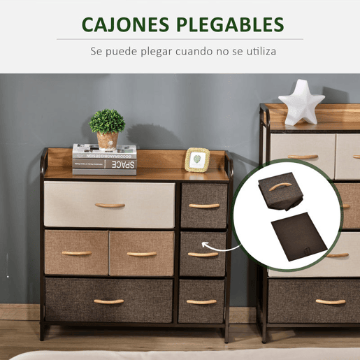 HOMCOM Cómoda Estreita com 7 Gavetas Dobráveis de Tecido, Cómoda de Quarto com Estrutura Metálica, Móvel para Espaços Pequenos, Sala de Estar, Casa de Banho, Multicolor