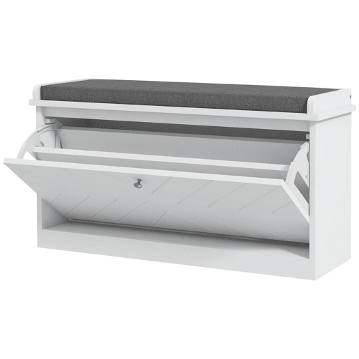 HOMCOM Banco Sapateira Moderno Móvel Sapateira com Banco de Madeira com Prateleiras Ajustáveis e Almofada Acolchoada para 8 Pares de Sapatos para Entrada Corredor 80x26x44,5 cm Branco