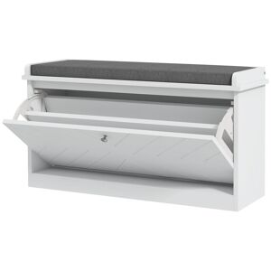 HOMCOM Banco Sapateira Moderno Móvel Sapateira com Banco de Madeira com Prateleiras Ajustáveis e Almofada Acolchoada para 8 Pares de Sapatos para Entrada Corredor 80x26x44,5 cm Branco