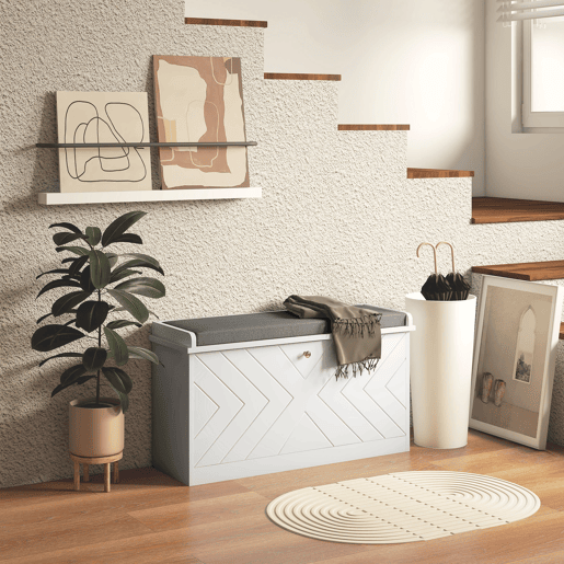 HOMCOM Banco Sapateira Moderno Móvel Sapateira com Banco de Madeira com Prateleiras Ajustáveis e Almofada Acolchoada para 8 Pares de Sapatos para Entrada Corredor 80x26x44,5 cm Branco