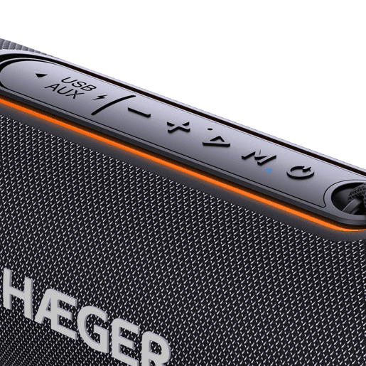 Coluna Bluetooth Portátil HAEGER Light Boom - Autonomia 3h, IPX5, Microfone, Iluminação RGB