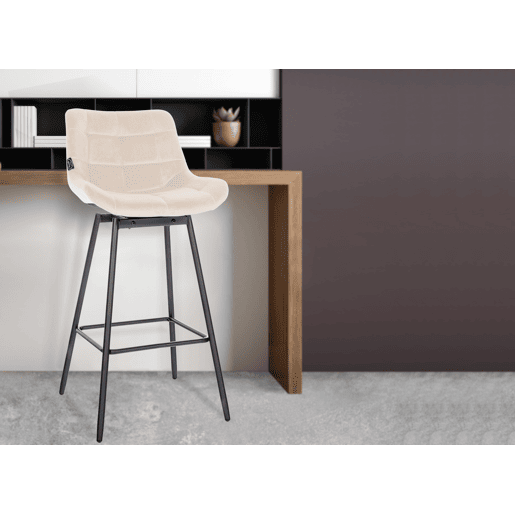 Taburete de Bar Weston Giratorio 180 grados | Taburete Alto con Respaldo y Asiento Acolchado Terciopelo Crema 56X49X105 cm