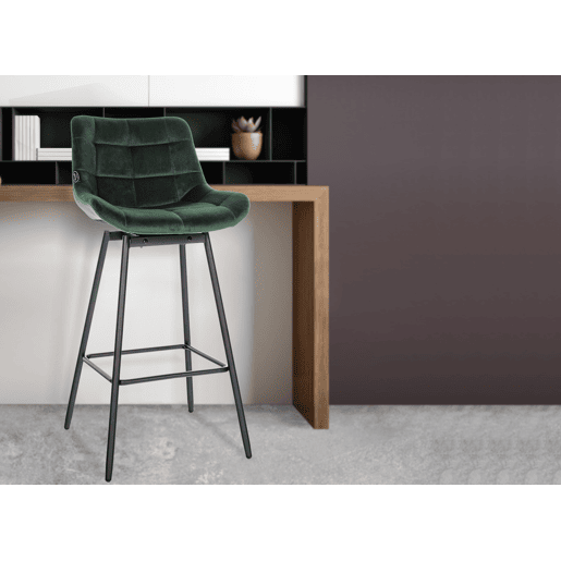 Taburete de Bar Weston Giratorio 180 grados | Taburete Alto con Respaldo y Asiento Acolchado Terciopelo Verde oscuro 56X49X105 cm