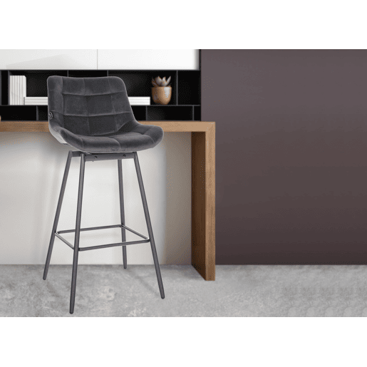 Taburete de Bar Weston Giratorio 180 grados | Taburete Alto con Respaldo y Asiento Acolchado Terciopelo Gris oscuro 56X49X105 cm