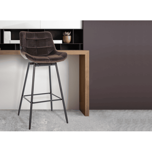 Taburete de Bar Weston Giratorio 180 grados | Taburete Alto con Respaldo y Asiento Acolchado Terciopelo Marrón 56X49X105 cm