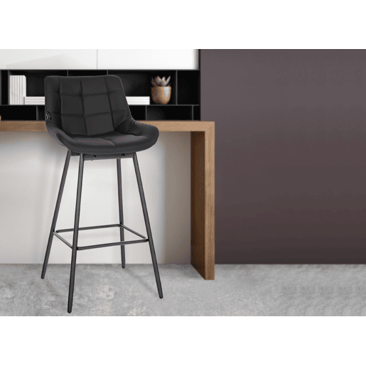 Taburete de Bar Weston Giratorio 180 grados | Taburete Alto con Respaldo y Asiento Acolchado Simil cuero Negro 56X49X105 cm