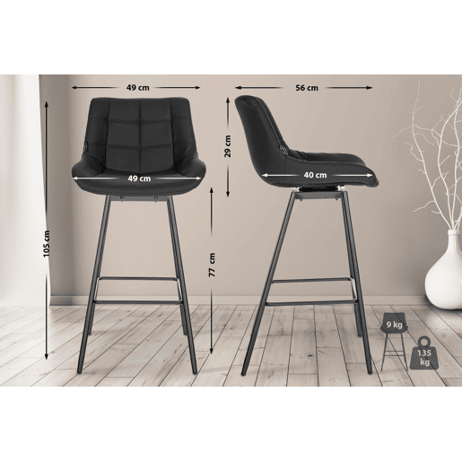 Taburete de Bar Weston Giratorio 180 grados | Taburete Alto con Respaldo y Asiento Acolchado Simil cuero Negro 56X49X105 cm