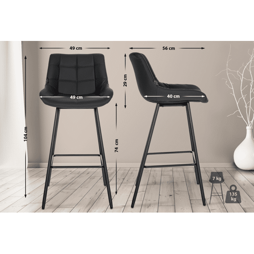 Taburete de bar Weston Simil cuero Negro 56X49X104 cm