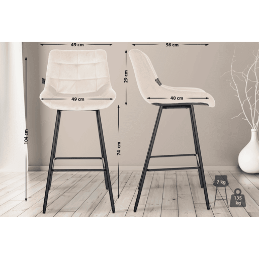 Taburete de bar Weston Terciopelo Crema 56X49X104 cm