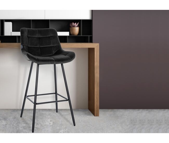 Taburete de bar weston terciopelo negro 56x49x104 cm