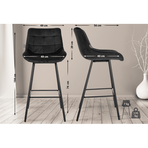 Taburete de bar Weston Terciopelo Negro 56X49X104 cm