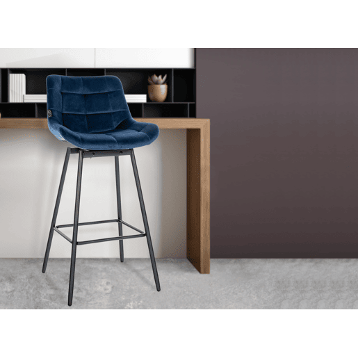 Taburete de Bar Weston Giratorio 180 grados | Taburete Alto con Respaldo y Asiento Acolchado Terciopelo Azul 56X49X105 cm