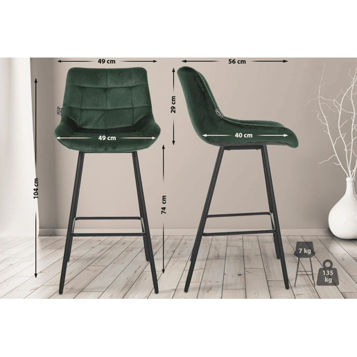Taburete de bar Weston Terciopelo Verde oscuro 56X49X104 cm