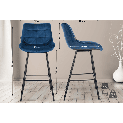 Taburete de bar Weston Terciopelo Azul 56X49X104 cm