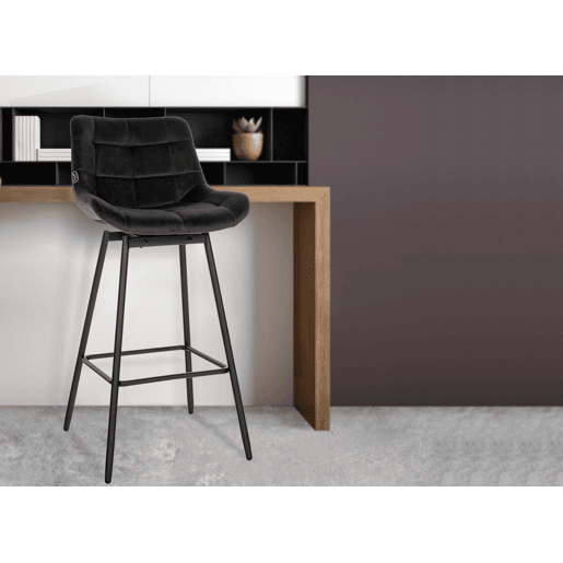 Taburete de Bar Weston Giratorio 180 grados | Taburete Alto con Respaldo y Asiento Acolchado Terciopelo Negro 56X49X105 cm