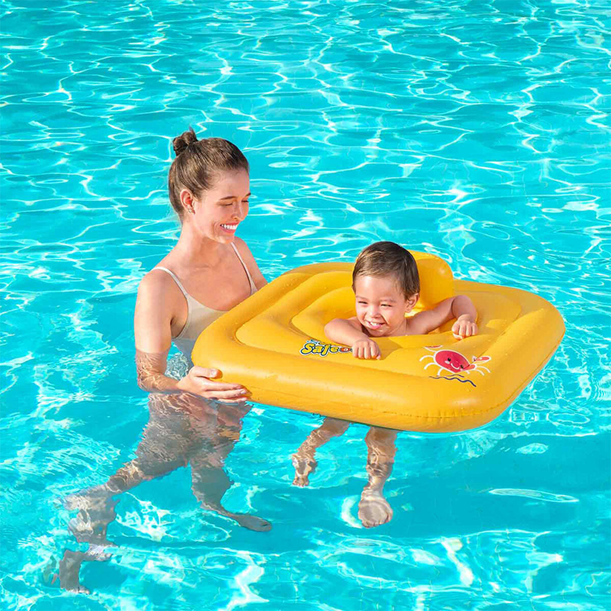 Flotador Con Asiento Para Bebés De 76x76 Cm – Cuadrado Con Respaldo Y Braguita, Seguro Para Iniciación En El Agua