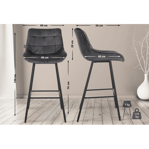 Taburete de bar Weston Terciopelo Gris oscuro 56X49X104 cm