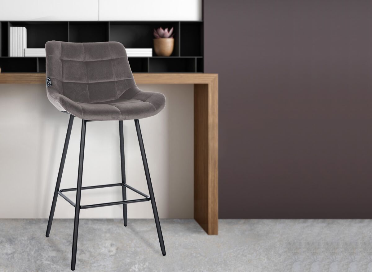 Taburete de bar weston terciopelo gris 56x49x104 cm