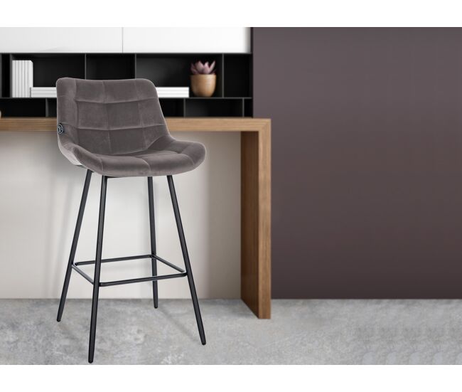 Taburete de bar weston terciopelo gris 56x49x104 cm