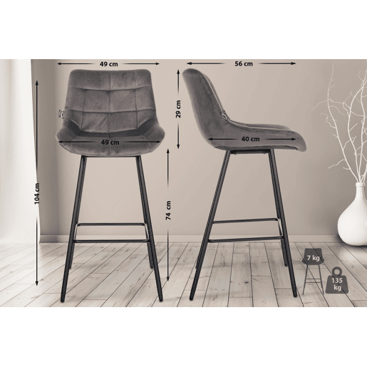 Taburete de bar Weston Terciopelo Gris 56X49X104 cm
