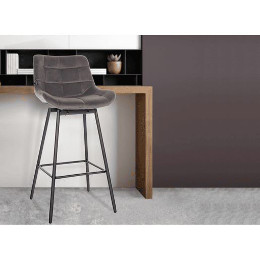 Taburete de Bar Weston Giratorio 180 grados | Taburete Alto con Respaldo y Asiento Acolchado Terciopelo Gris 56X49X105 cm
