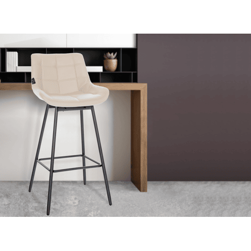 Taburete de Bar Weston Giratorio 180 grados | Taburete Alto con Respaldo y Asiento Acolchado Simil cuero Crema 56X49X105 cm